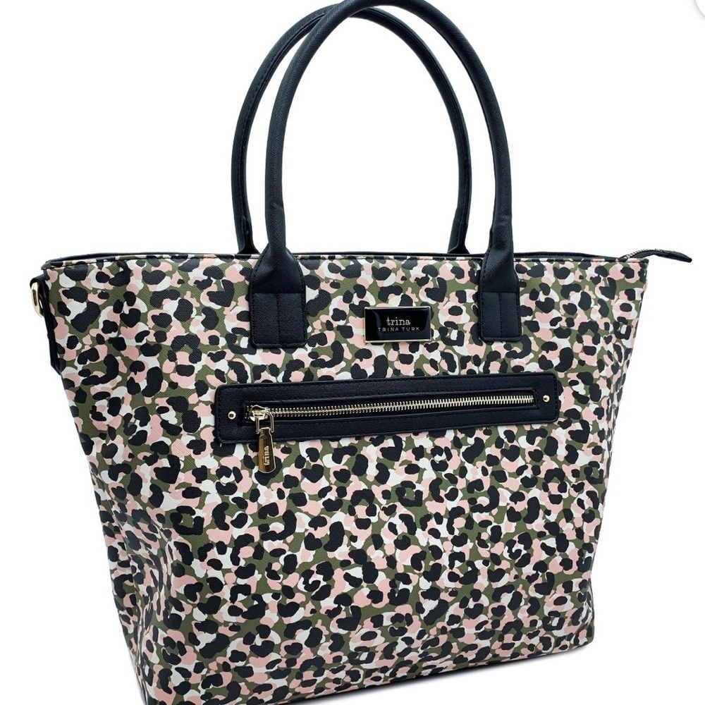 Trina Turk Multicolor Leopard Print Tote Bag HUGE NEW